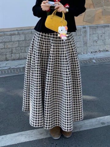 【韓國】午後時序仿水貂毛格紋針織長裙-93788