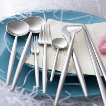 OUDING啞光銀色刀叉 葡萄牙ins風格304不銹鋼刀叉勺水果叉咖啡勺