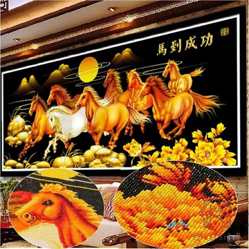 鉆石畫客廳滿鉆八駿圖馬到成功貼鉆畫5d十字繡【櫻田川島】