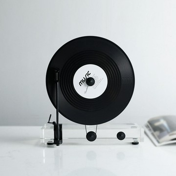 現代輕奢立式復古留聲機黑膠唱片水晶創意擺件模型桌面書房樣板間【北歐家居生活】