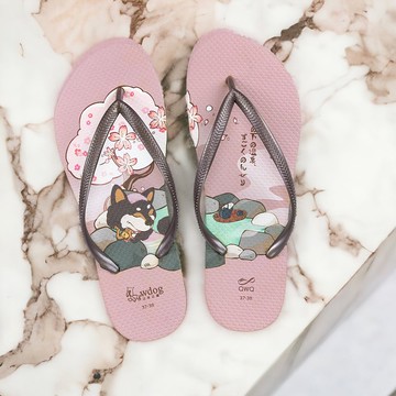 女夾腳拖鞋 汪來汪趣  防滑防水 柴犬 狗狗 人字拖  櫻花溫泉