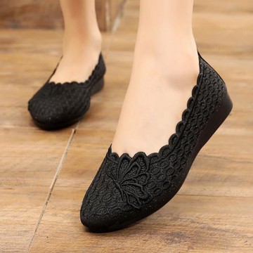 2025春秋新款老北京布鞋女平底媽媽鞋軟底舒適單鞋防滑休閑豆豆鞋