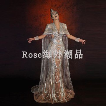 歐美女歌手性感透視舞臺演出服夜店蹦迪變裝皇后時尚派對演出服裝