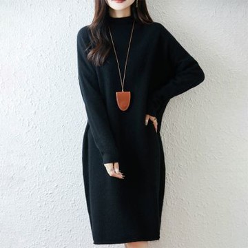 【米蘭精品】現貨+預購 100%羊毛衣針織衫發熱衣長袖保暖內搭加絨寬鬆大碼休閒-高領休閒女連衣裙3色74nc95