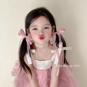 mori🎀mori女童長飄帶蝴蝶結頭飾公主紮頭髮甜美粉色頂夾小女孩髮飾兒童髮夾