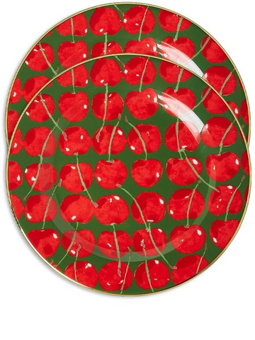La DoubleJ - Cherries Verde-print dessert plates (set of 2) - unisex - Porcelain - One Size - Red