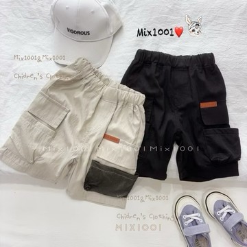 🌈✨mix1001工裝網格口袋標籤短褲✨兒童側邊造型口袋短褲5-17