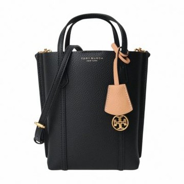 TORY BURCH-Perry 荔枝紋雙層mini手提/斜背兩用包(黑)