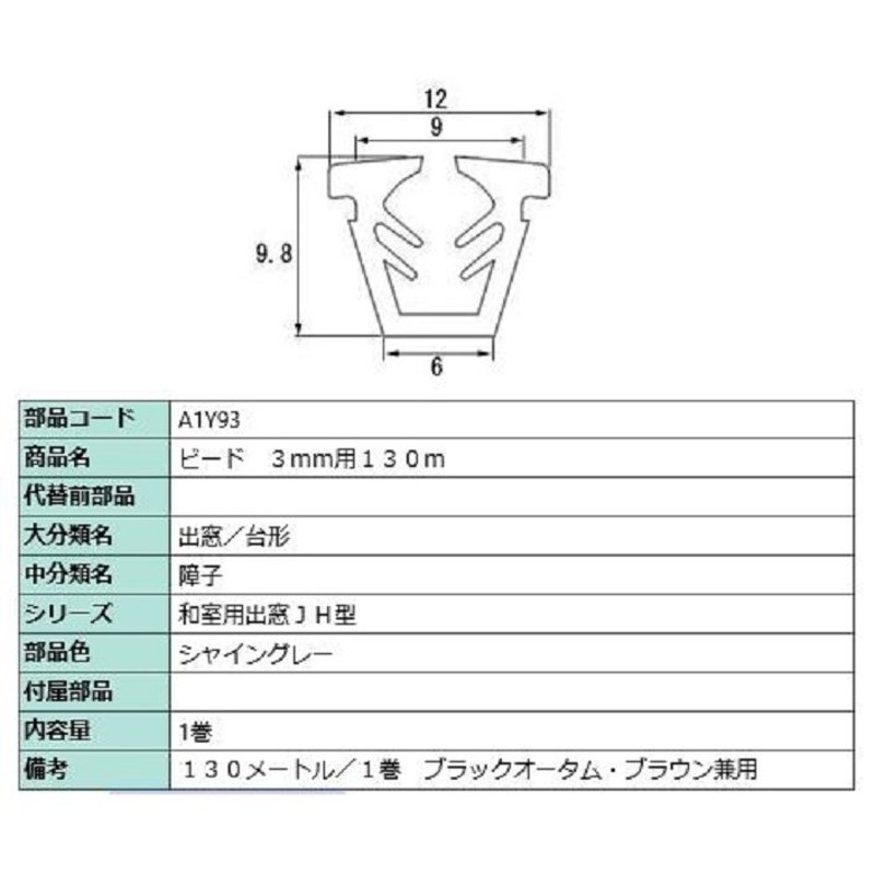 ビード ガラス厚：3mm用 / 130m巻 部品色：シャイングレー A1Y93 交換用 部品 LIXIL リクシル TOSTEM トステム 通販  LINEポイント最大1.0%GET | LINEショッピング