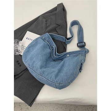 百搭簡約牛仔布單肩斜挎包包女大容量復古小眾帆布包通勤時尚背包
