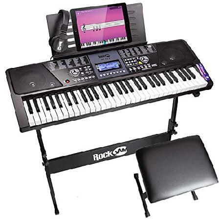 RockJam 61 Key Keyboard Piano With LCD Display Kit, Stand, Bench, Headphones, Simply App ＆ Keynote Stickers