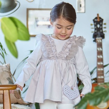 petit main 品牌旗艦店 【親子裝】拼接荷葉邊長版上衣 童裝 兒童尺寸 【日本直接出貨】