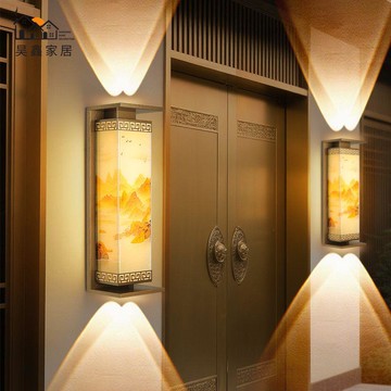 公司貨 免運 戶外燈 壁燈 太陽能燈 庭院燈 新中式壁燈豪華太陽能上下發光防水大門花園圍墻室外別墅庭院壁燈工廠直銷 現貨免運 售後保障 可開發票 全館八折 5h99