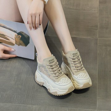 8888內增高7CM真皮老爹鞋女 2024春夏季新款百搭韓版厚底松糕休