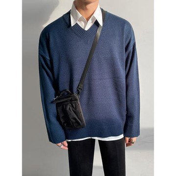 MRCYC毛衣男秋冬款潮流套頭線衣寬松慵懶風V領針織打底衫ins外套