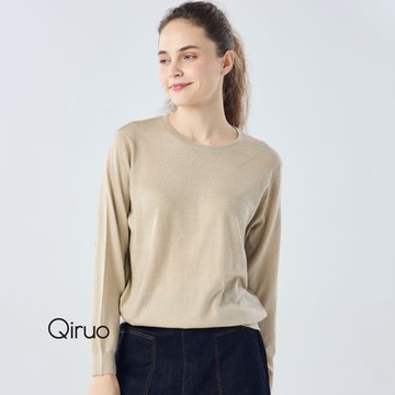 【Qiruo 奇若】秋冬專櫃針織長袖上衣0182A-45卡色小圓領百搭