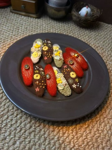 暖秋花繡 手工刺繡布藝髮夾 復古釘珠溫柔側邊夾原創發飾