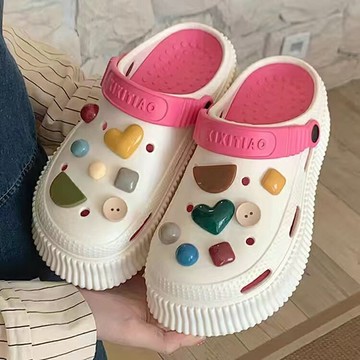 可拆卸鞋墊厚底洞洞拖鞋 止滑鞋 夏季涼拖 戶外穿防滑沙灘鞋【淘夢屋】