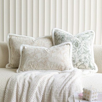 『百貨屋二號』法式復古提花抱枕沙發客廳腰枕奶茶色靠墊床上靠枕香草綠靠墊飄窗