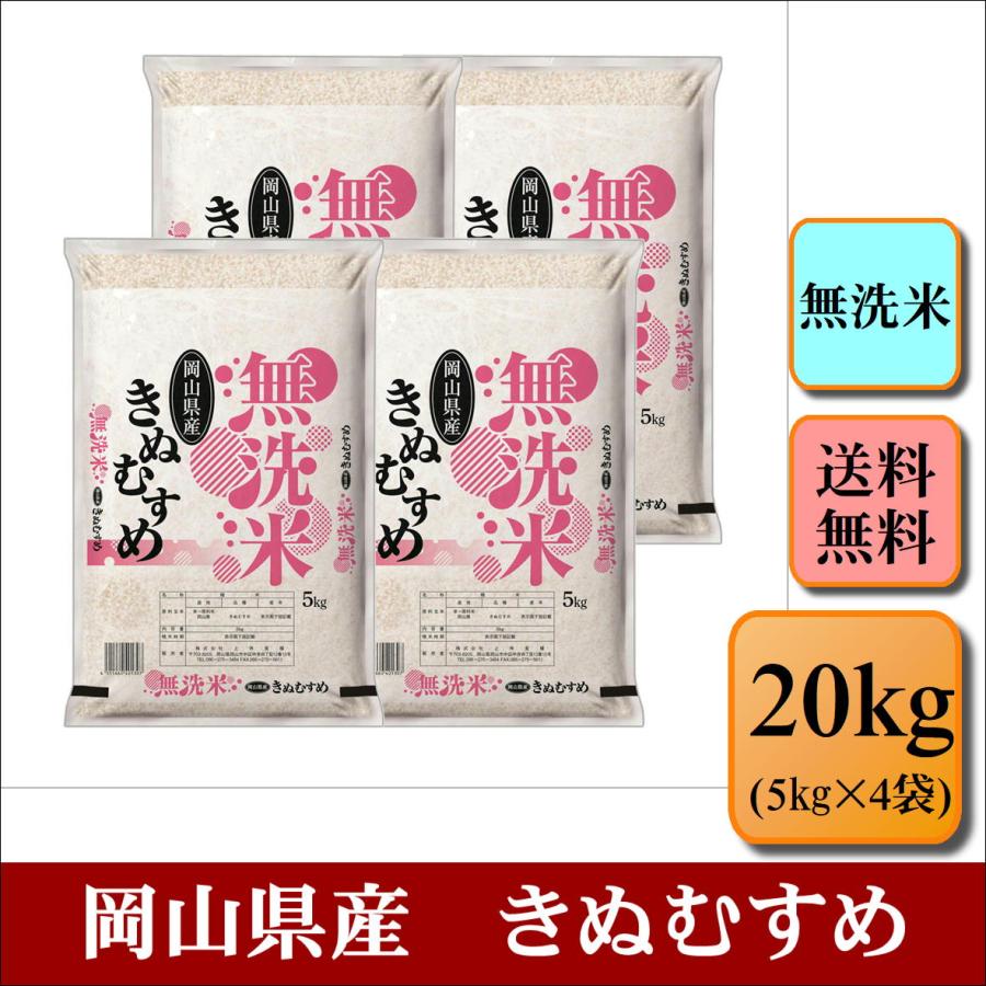 新米　お米　無洗米　令和５年産　岡山県産　きぬむすめ　20kg(5kg×4袋)　米　おこめ　白米　精米　大容量　まとめ買い　