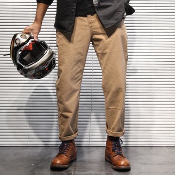 新款重工洗水美式簡約直筒工裝褲男咔嘰風格機車復古休閑褲長褲子