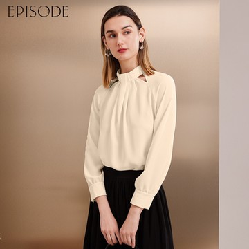 EPISODE - 高雅百搭立領長袖雪紡衫143306（米）