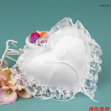 白色蕾絲心形戒枕 婚禮對戒枕 婚慶佈置用品