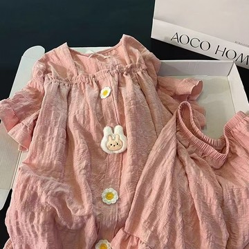 【臺灣出貨 免運】帶胸墊一體睡衣女夏甜美卡通可愛公主風韓版日系ins短袖短褲套裝