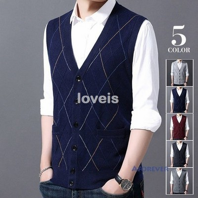 ニットベスト メンズ ベスト Vネック チェック柄 ビジネスベスト ニット カーディガン トップス 通勤 通販 Lineポイント最大get Lineショッピング