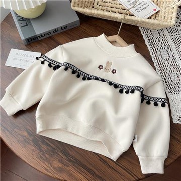 女童衛衣半高領洋氣韓版女寶寶小兔刺繡球球一體絨嬰幼兒加厚上衣