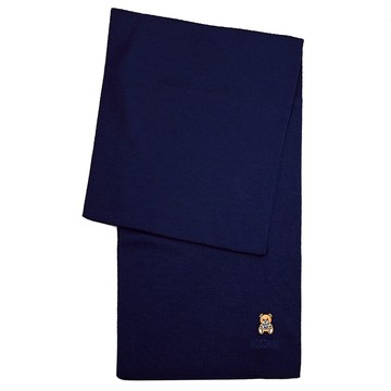 MOSCHINO 30620 M2095 電繡小熊LOGO羊毛長圍巾.深藍