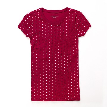 TOMMY 經典刺繡標誌點點設計素面短袖T恤(女)-酒紅色