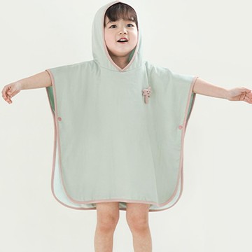 韓國 Bamboo bebe - (柔軟毛圈×吸水快)竹纖維連帽浴巾斗篷-湖水綠 (56x55cm)