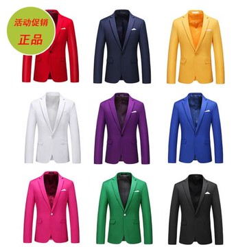 男士白色大碼商務正裝西裝韓版修身彩色紅色西服套裝新郎結婚禮服