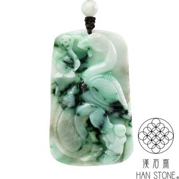 【漢石齋】天然翡翠A貨 仙鶴清蓮玉佩吊墜 飄花種(37*61*7mm)