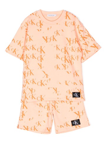 Calvin Klein Kids - logo-print short set - kids - Cotton/Polyester - 16 - Orange