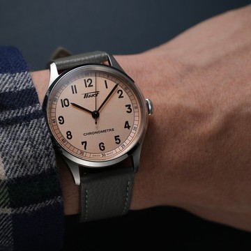 TISSOT 天梭 官方授權 Heritage 1938 COSC 天文台認證機械錶-T1424641633200/鮭魚粉