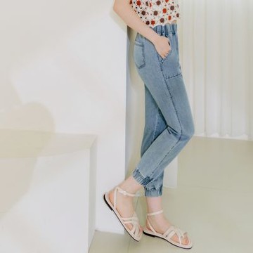 OB嚴選-水洗丹寧腰鬆緊大口袋縮口褲《BA5511-》