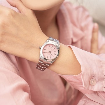 Relax Time RT-105S 立體格紋太陽能女錶 1212購物節 送禮推薦-銀x粉/34mm RT-105S-5L