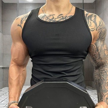 美式挺闊背心 百搭基本款 無袖上衣 男士冰絲螺紋健身衫 ZS