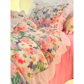 冬季加厚牛奶絨四件套床裙雙面加絨珊瑚絨保暖法蘭絨床單被套床品