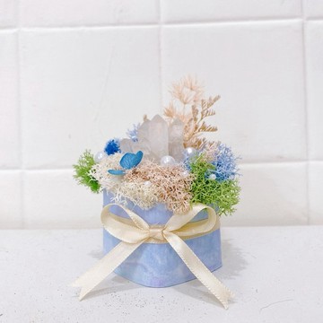 【水晶微景觀】能量白水晶簇永生花景觀擴香石 開店禮品 療癒小物