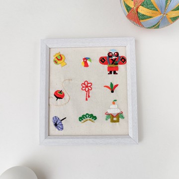 日式吉祥物刺繡畫框 新年擺飾