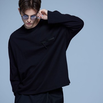 Stone As Relax Fit Long Sleeves Tee / 羅馬布圓領口袋T-shirt