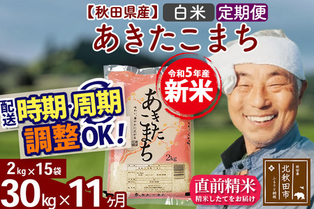 《定期便11ヶ月》＜新米＞秋田県産 あきたこまち 30kg(2kg小分け袋) 令和5年産 配送時期選べる 隔月お届けOK お米 おおもり