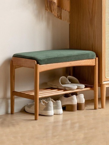 免運 可開票 快速出貨 源氏 同款 全實木換鞋凳 櫻桃木小戶型可拆洗軟包鞋架 北歐小凳子