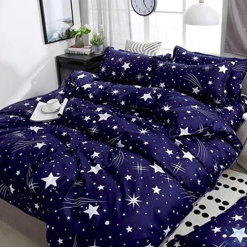 舒柔棉 法蘭絨四件組 雙人5尺 深藍星星 厚床包 法蘭絨鋪棉兩用被單