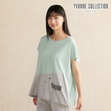 YVONNE 以旺傢飾 鯊魚網印連袖上衣-薄荷綠