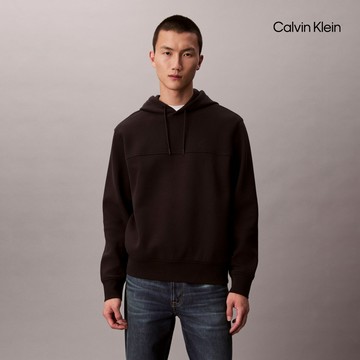 【Calvin Klein】 CK 後背拱形標誌圖案抓絨連帽衫_黑色