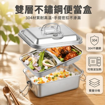 【台灣出貨】 304不鏽鋼飯盒 食品級密封餐盒 加厚蒸箱專用 老式食堂便當 成人上班族飯盒 無內格帶餐具